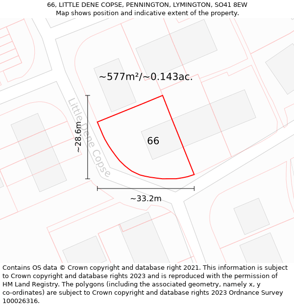 66, LITTLE DENE COPSE, PENNINGTON, LYMINGTON, SO41 8EW: Plot and title map