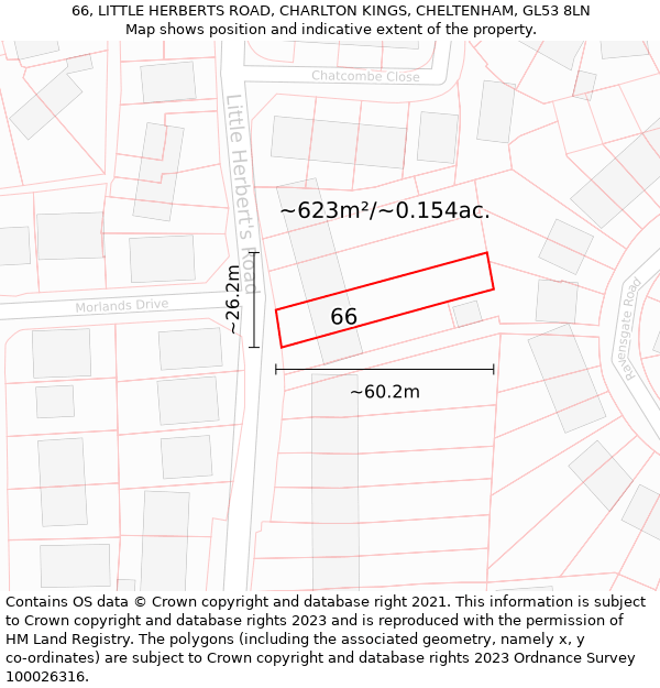 66, LITTLE HERBERTS ROAD, CHARLTON KINGS, CHELTENHAM, GL53 8LN: Plot and title map