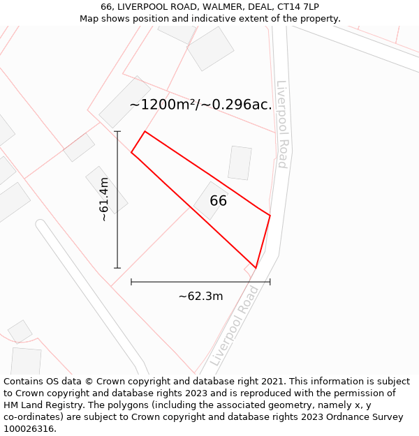 66, LIVERPOOL ROAD, WALMER, DEAL, CT14 7LP: Plot and title map
