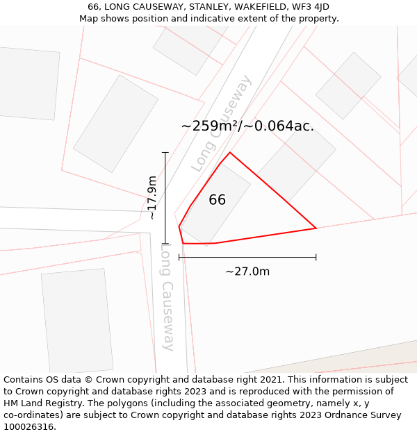 66, LONG CAUSEWAY, STANLEY, WAKEFIELD, WF3 4JD: Plot and title map