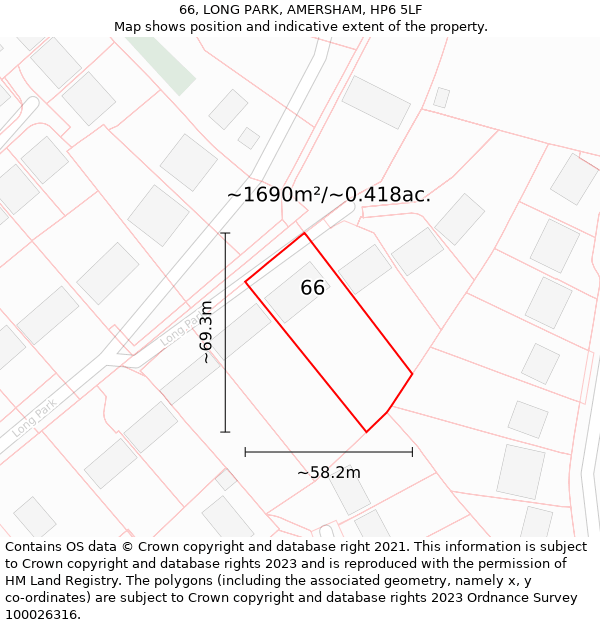 66, LONG PARK, AMERSHAM, HP6 5LF: Plot and title map