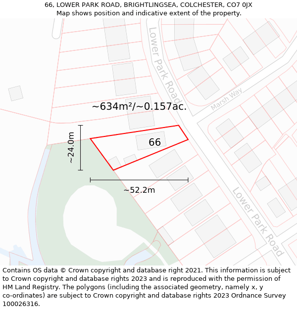 66, LOWER PARK ROAD, BRIGHTLINGSEA, COLCHESTER, CO7 0JX: Plot and title map