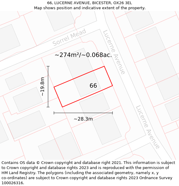 66, LUCERNE AVENUE, BICESTER, OX26 3EL: Plot and title map