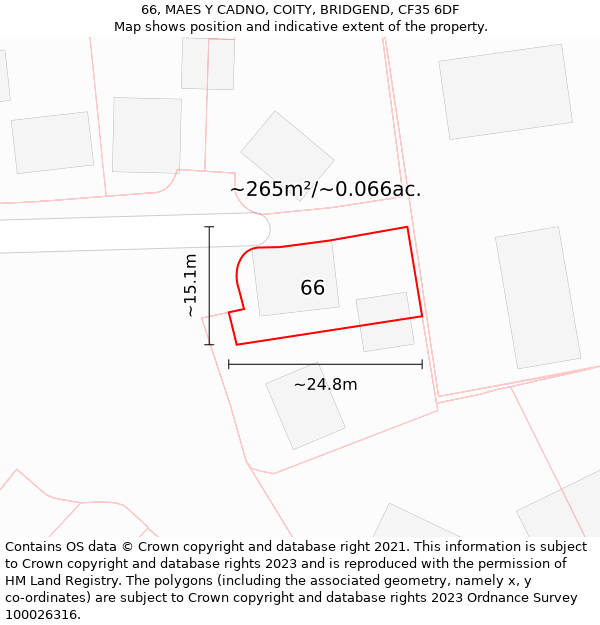 66, MAES Y CADNO, COITY, BRIDGEND, CF35 6DF: Plot and title map