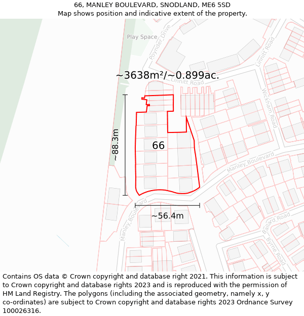 66, MANLEY BOULEVARD, SNODLAND, ME6 5SD: Plot and title map