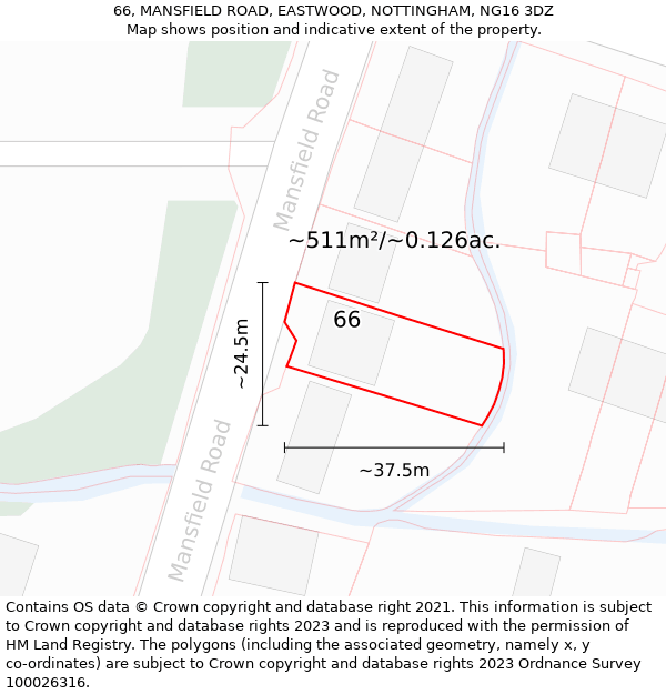 66, MANSFIELD ROAD, EASTWOOD, NOTTINGHAM, NG16 3DZ: Plot and title map