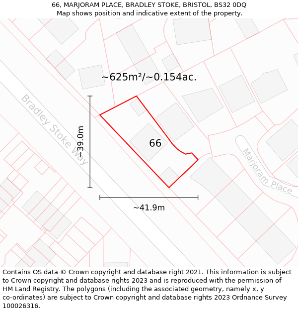 66, MARJORAM PLACE, BRADLEY STOKE, BRISTOL, BS32 0DQ: Plot and title map