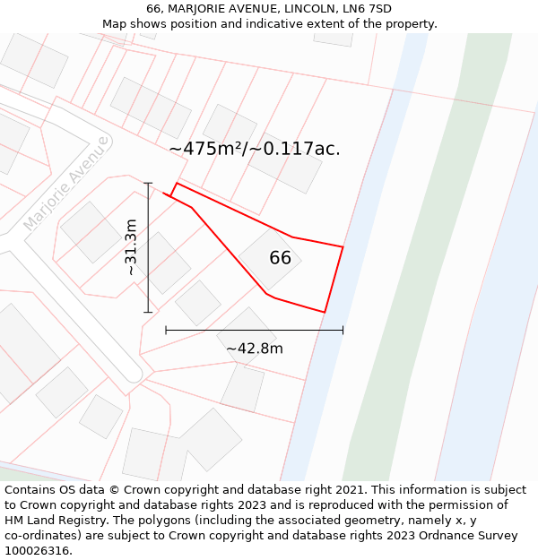 66, MARJORIE AVENUE, LINCOLN, LN6 7SD: Plot and title map