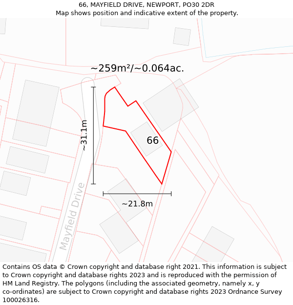 66, MAYFIELD DRIVE, NEWPORT, PO30 2DR: Plot and title map