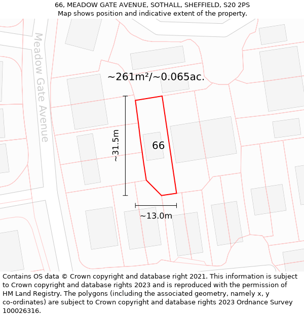 66, MEADOW GATE AVENUE, SOTHALL, SHEFFIELD, S20 2PS: Plot and title map