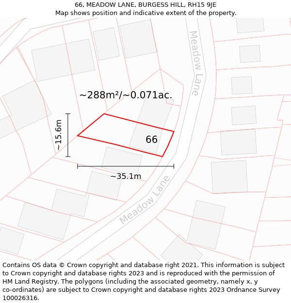 66, MEADOW LANE, BURGESS HILL, RH15 9JE: Plot and title map