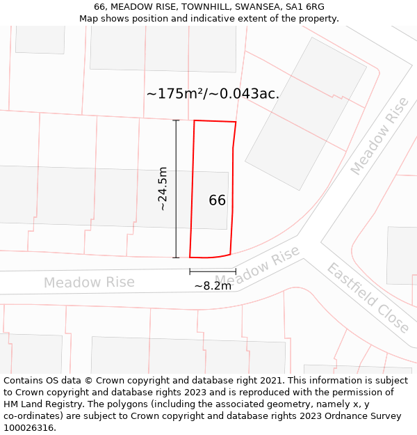 66, MEADOW RISE, TOWNHILL, SWANSEA, SA1 6RG: Plot and title map