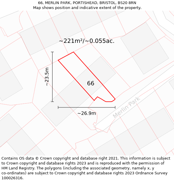 66, MERLIN PARK, PORTISHEAD, BRISTOL, BS20 8RN: Plot and title map