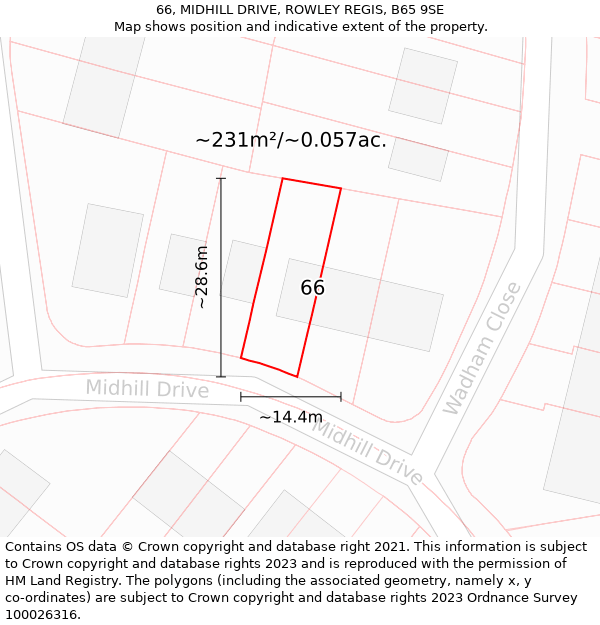 66, MIDHILL DRIVE, ROWLEY REGIS, B65 9SE: Plot and title map