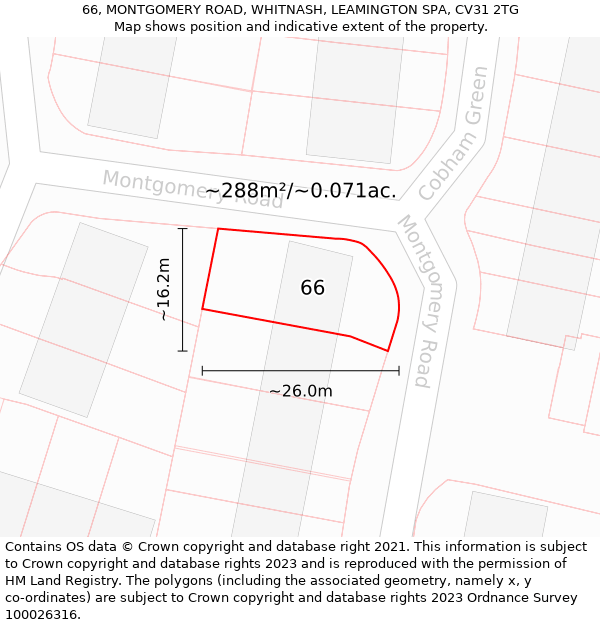 66, MONTGOMERY ROAD, WHITNASH, LEAMINGTON SPA, CV31 2TG: Plot and title map