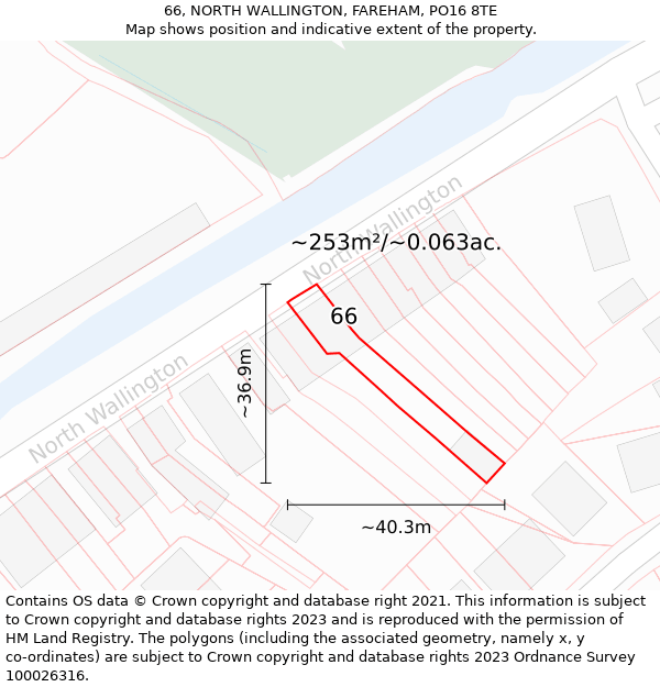 66, NORTH WALLINGTON, FAREHAM, PO16 8TE: Plot and title map