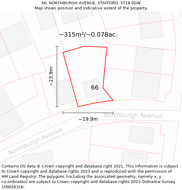 66, NORTHBURGH AVENUE, STAFFORD, ST18 0GW: Plot and title map