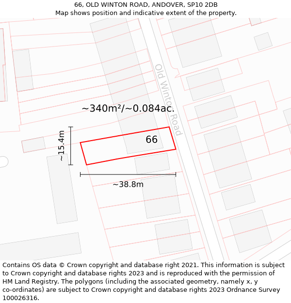 66, OLD WINTON ROAD, ANDOVER, SP10 2DB: Plot and title map