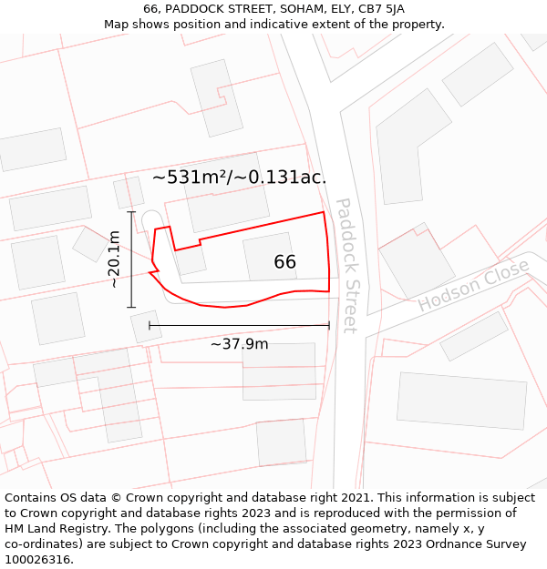 66, PADDOCK STREET, SOHAM, ELY, CB7 5JA: Plot and title map