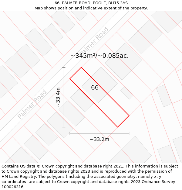66, PALMER ROAD, POOLE, BH15 3AS: Plot and title map