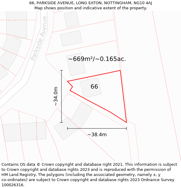 66, PARKSIDE AVENUE, LONG EATON, NOTTINGHAM, NG10 4AJ: Plot and title map