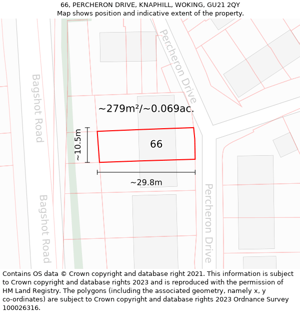 66, PERCHERON DRIVE, KNAPHILL, WOKING, GU21 2QY: Plot and title map