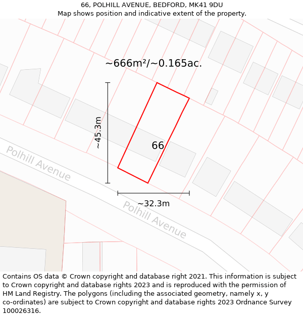 66, POLHILL AVENUE, BEDFORD, MK41 9DU: Plot and title map