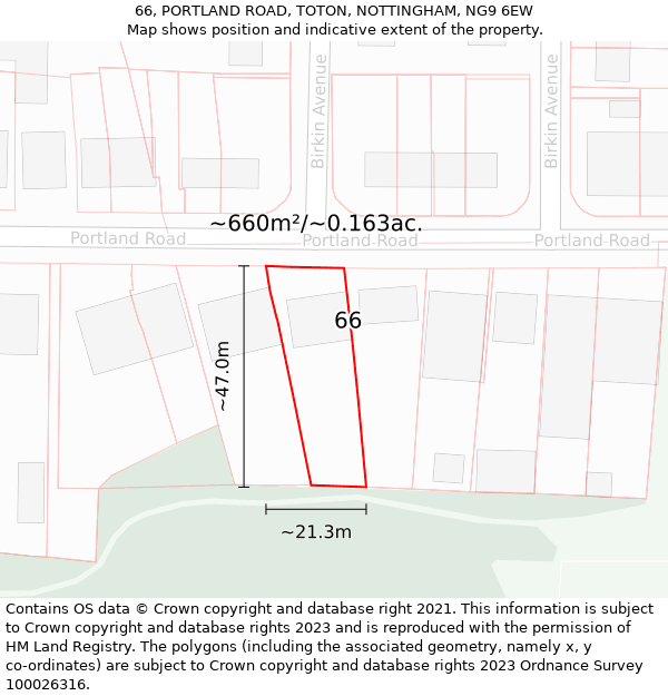 66, PORTLAND ROAD, TOTON, NOTTINGHAM, NG9 6EW: Plot and title map