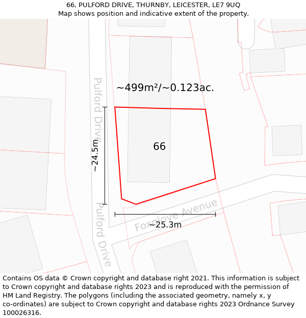 66, PULFORD DRIVE, THURNBY, LEICESTER, LE7 9UQ: Plot and title map