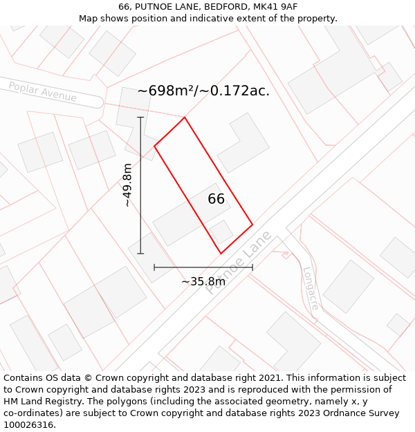 66, PUTNOE LANE, BEDFORD, MK41 9AF: Plot and title map