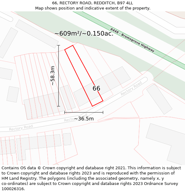 66, RECTORY ROAD, REDDITCH, B97 4LL: Plot and title map