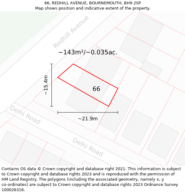 66, REDHILL AVENUE, BOURNEMOUTH, BH9 2SP: Plot and title map