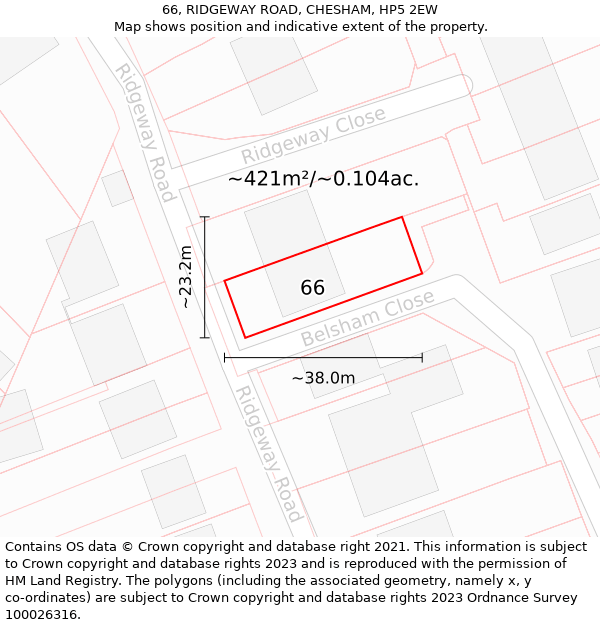 66, RIDGEWAY ROAD, CHESHAM, HP5 2EW: Plot and title map