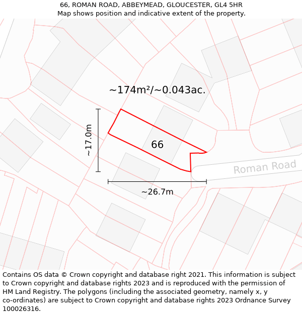 66, ROMAN ROAD, ABBEYMEAD, GLOUCESTER, GL4 5HR: Plot and title map