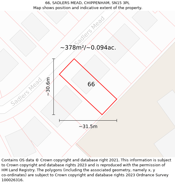 66, SADLERS MEAD, CHIPPENHAM, SN15 3PL: Plot and title map