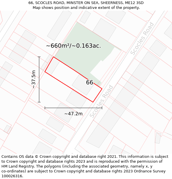 66, SCOCLES ROAD, MINSTER ON SEA, SHEERNESS, ME12 3SD: Plot and title map