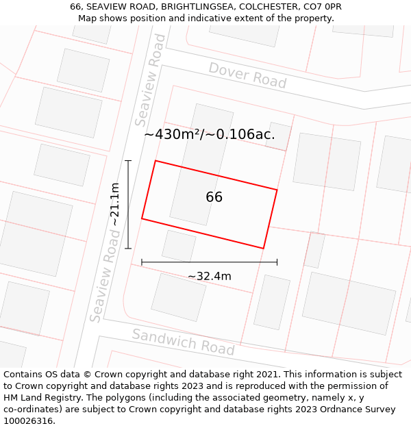 66, SEAVIEW ROAD, BRIGHTLINGSEA, COLCHESTER, CO7 0PR: Plot and title map