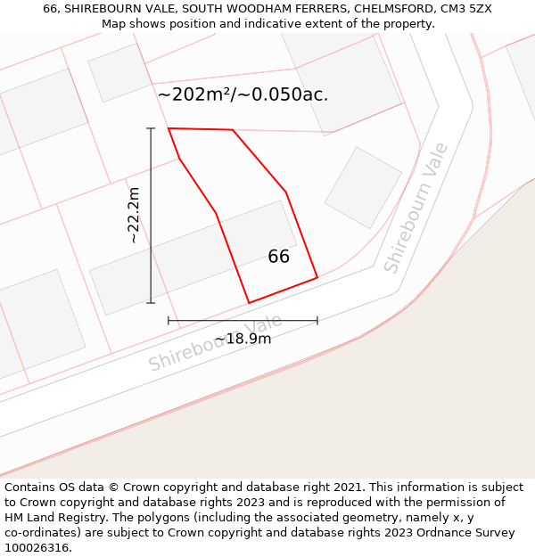 66, SHIREBOURN VALE, SOUTH WOODHAM FERRERS, CHELMSFORD, CM3 5ZX: Plot and title map