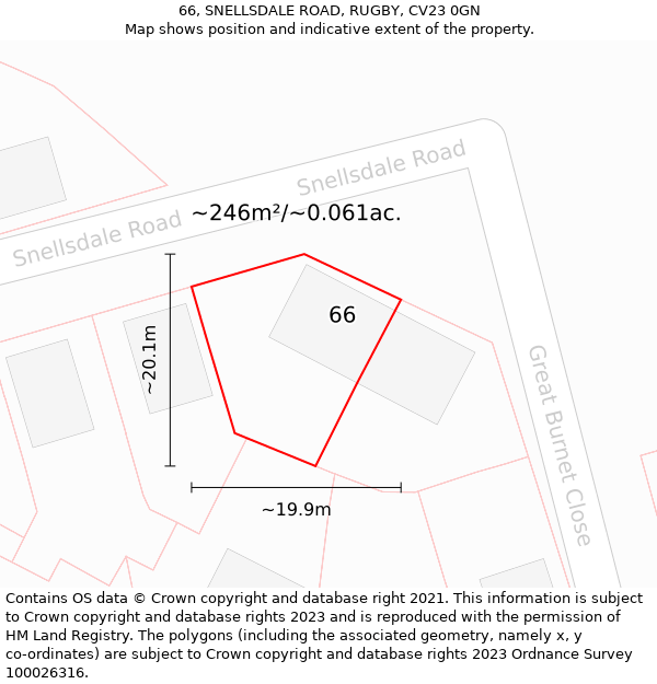 66, SNELLSDALE ROAD, RUGBY, CV23 0GN: Plot and title map