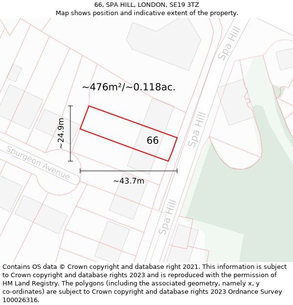 66, SPA HILL, LONDON, SE19 3TZ: Plot and title map
