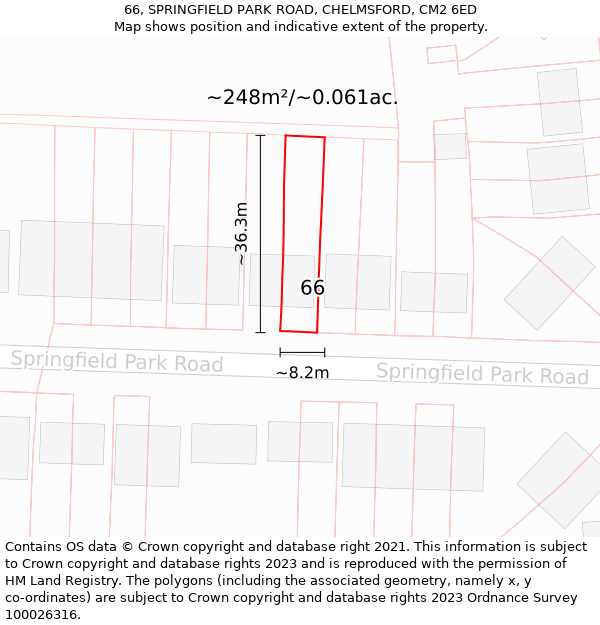 66, SPRINGFIELD PARK ROAD, CHELMSFORD, CM2 6ED: Plot and title map