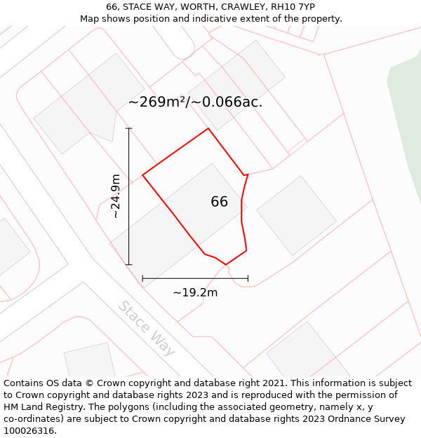 66, STACE WAY, WORTH, CRAWLEY, RH10 7YP: Plot and title map