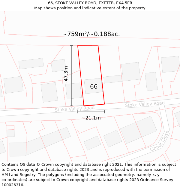 66, STOKE VALLEY ROAD, EXETER, EX4 5ER: Plot and title map