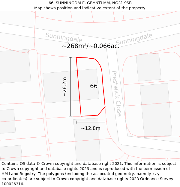 66, SUNNINGDALE, GRANTHAM, NG31 9SB: Plot and title map