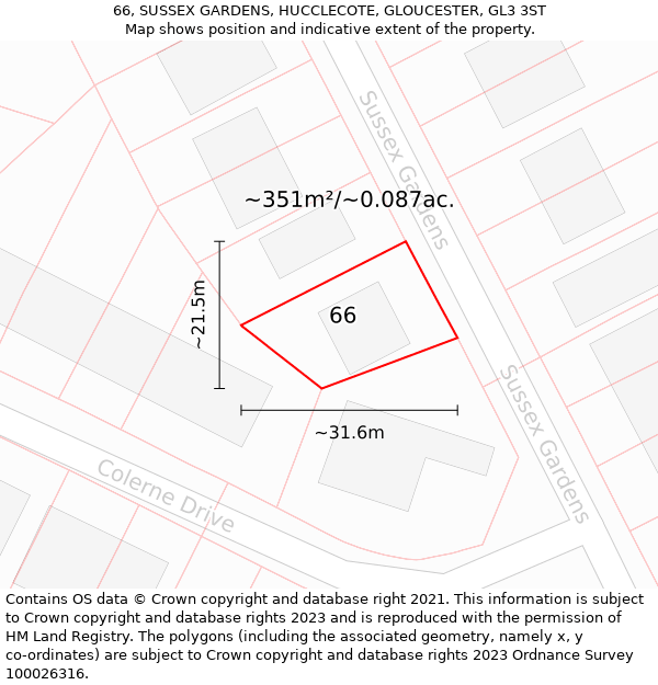 66, SUSSEX GARDENS, HUCCLECOTE, GLOUCESTER, GL3 3ST: Plot and title map