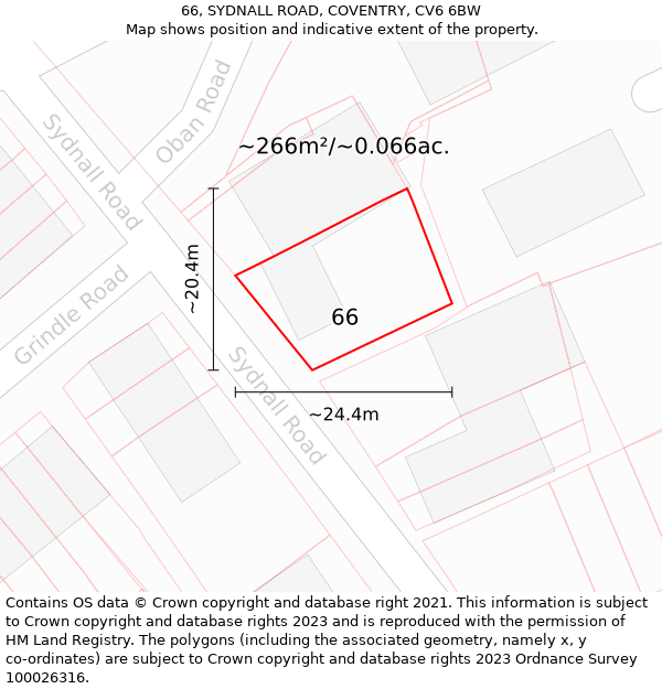 66, SYDNALL ROAD, COVENTRY, CV6 6BW: Plot and title map