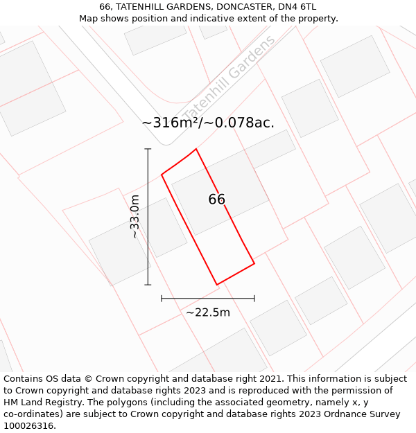 66, TATENHILL GARDENS, DONCASTER, DN4 6TL: Plot and title map