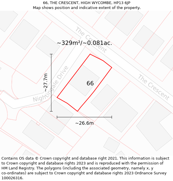 66, THE CRESCENT, HIGH WYCOMBE, HP13 6JP: Plot and title map