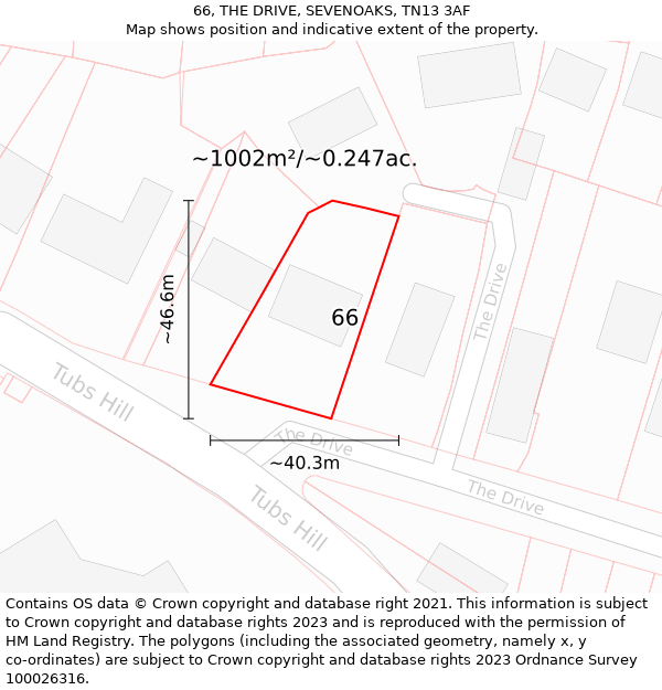 66, THE DRIVE, SEVENOAKS, TN13 3AF: Plot and title map