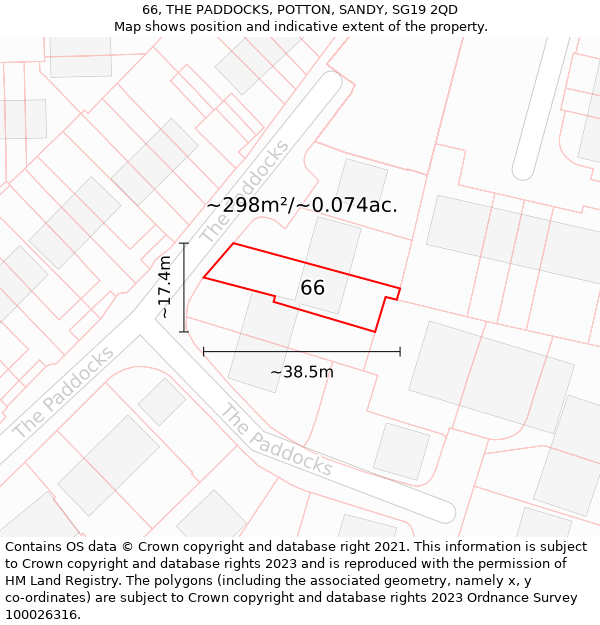 66, THE PADDOCKS, POTTON, SANDY, SG19 2QD: Plot and title map
